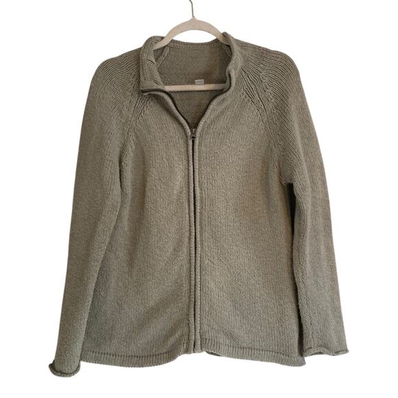 L.L. Bean Sweaters - LL Bean Sage Green Cotton Knit Full Zip Cottagecore Cardigan Sweater Size Medium